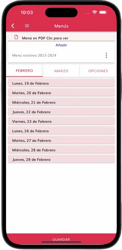 Herramienta menú de la "app de entornos educativos"